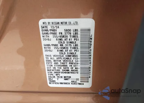 2025 Nissan Ariya Platinum+ z USA, uszkodzony, nr VIN JN8DF0CH8SM766379